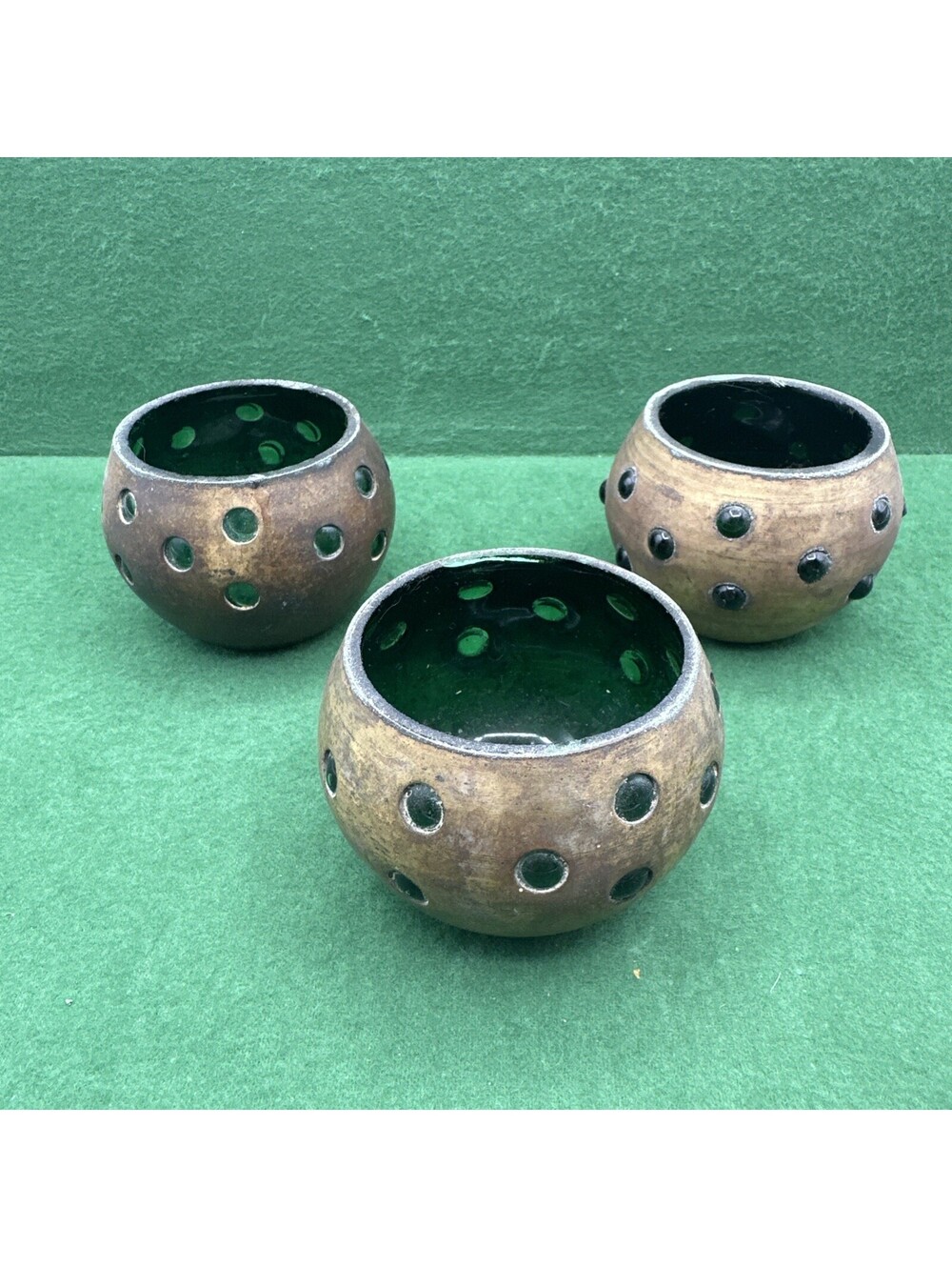 Vintage Brass Tea Light Candle Holder 1970s  Brass India Green Set Of 3 Witchy